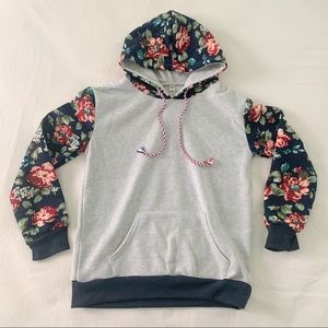 Floral Sleeve Grey Hoodie